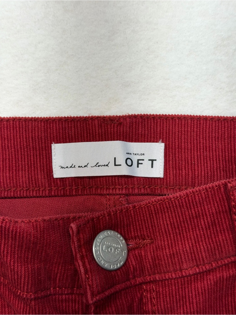 LOFT Red Corduroy Flare Crop Pants - Picture 3 of 8